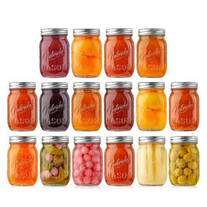 imageNutriChef 4Pack 16 oz Mason Jars with Lids  Thick Glass Canning Jars with Stainless Steel Lids  Ideal for DIY Spices Meal Prep Overnight Oats Jelly Jam Honey Candles Crafts ampamp More16 Pack