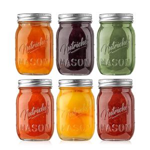 imageNutriChef 4Pack 16 oz Mason Jars with Lids  Thick Glass Canning Jars with Stainless Steel Lids  Ideal for DIY Spices Meal Prep Overnight Oats Jelly Jam Honey Candles Crafts ampamp More6 Pack