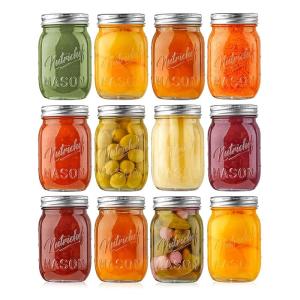 imageNutriChef 4Pack 16 oz Mason Jars with Lids  Thick Glass Canning Jars with Stainless Steel Lids  Ideal for DIY Spices Meal Prep Overnight Oats Jelly Jam Honey Candles Crafts ampamp More12 Pack