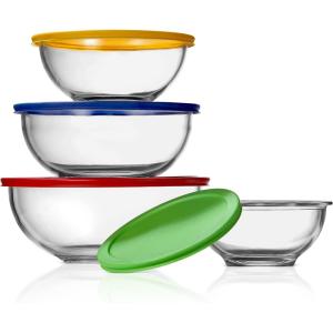 imageNutriChef 4Pack Glass Mixing Bowls with BPAFree Lids Stackable Nesting Salad Bowls 1QT 16QT 25QT ampamp 37QT Prepping and Baking Food Storage Set Dishwasher Freezer ampamp Microwave Safe