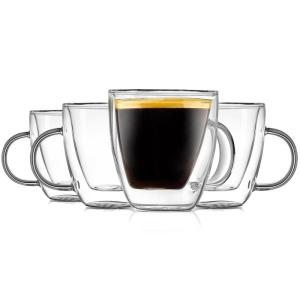 imageNutriChef 52 Oz Espresso Cups Set Of 2 Double Walled Glass Coffee Mugs For Hot And Cold Drinks Insulated Glass Coffee Mugs With Handle4 Pcs