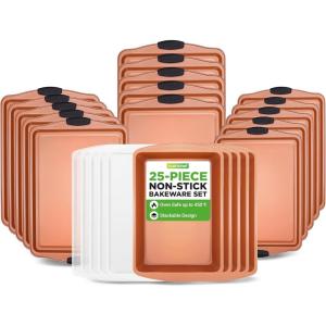 imageNutriChef 5Piece Bakeware Set  Premium NonStick Stackable Kitchen Baking Pans with Silicone Handles  Includes 3 Cookie Sheets Baking Pan ampamp Lid  Perfect for Cakes Cookies ampamp BrowniesSet of 25