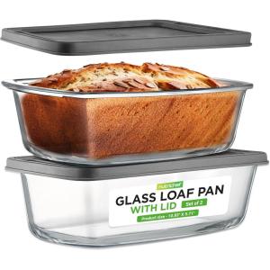 imageNutriChef 6 Piece Glass Loaf Pans for Baking Bread  76 Cups Stackable Glass Bread Loaf Pan  3 loaf Pan with 3 Lids  Oven ampamp Microwave Safe Dishwasher Safe  ClearOne Size