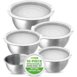 imageNutriChef 6Piece Premium Stainless Steel Mixing Bowls  Heavy Duty Stackable Nesting Bowls  Kitchen Essentials for Food Prep Marinating Mixing Salad  Dishwasher SafeMixing Bowls with Lids