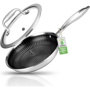 imageNutriChef 6Piece TriPly Stainless Steel Frying Pan Set  8quot 10quot 12quot NonStick Skillets with Lids Induction Compatible Oven Safe ScratchResistant Dishwasher Safe8 Frying Pan