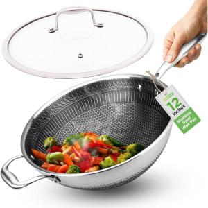 imageNutriChef 6Piece TriPly Stainless Steel Frying Pan Set  8quot 10quot 12quot NonStick Skillets with Lids Induction Compatible Oven Safe ScratchResistant Dishwasher Safe12 Wok