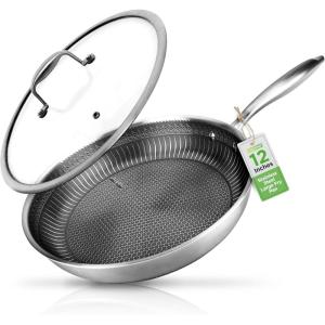 imageNutriChef 6Piece TriPly Stainless Steel Frying Pan Set  8quot 10quot 12quot NonStick Skillets with Lids Induction Compatible Oven Safe ScratchResistant Dishwasher Safe12 Frying Pan
