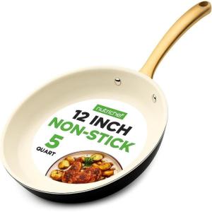imageNutriChef 8 Small Fry Pan  Professional Home Cookware Small Skillet Nonstick Frying Pan with Golden Titanium Coated Silicone Handle Ceramic Coating StainResistant And Easy To CleanLarge