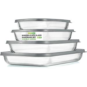 imageNutriChef 8Piece Glass Baking Dish Set with Lids  Stackable Rectangular Bakeware for Lasagna Casserole Meatloaf Leftovers ampamp Storages Oven Freezer ampamp Dishwasher Safe BPA Free lid BlueGray