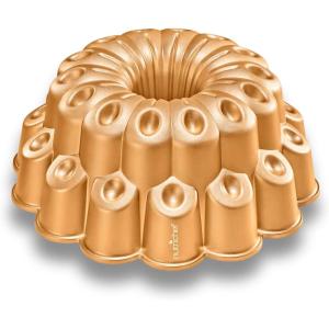 imageNutriChef 9Inch Cake Pan  Thick and Heavy Cast Aluminum Bakeware Cake Mold with 2 Layers of Nonstick Coating  Fluted Lines Design for Uniform Baking Up To 500 Degrees  Easy to Clean GoldMarquise