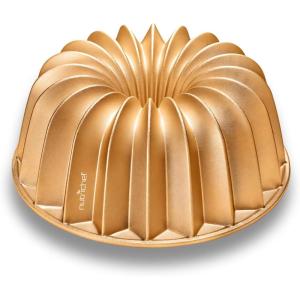 imageNutriChef 9Inch Cake Pan  Thick and Heavy Cast Aluminum Bakeware Cake Mold with 2 Layers of Nonstick Coating  Fluted Lines Design for Uniform Baking Up To 500 Degrees  Easy to Clean GoldLines