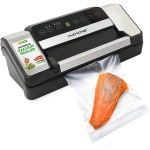 imageNutriChef Automatic Food Vacuum Sealer Machine  Electric Air Sealing Preserver with 5 Reusable Bags LED Controls HighPower Suction for Dry ampamp Moist Foods Stainless Steel HousingBlack