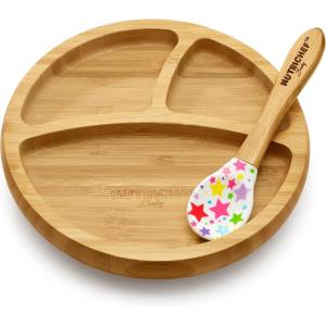 imageNutriChef Baby and Toddler plate  silicon suction 3 compartment Nontoxic Allnatural Bamboo Baby Food plate StarsLarge