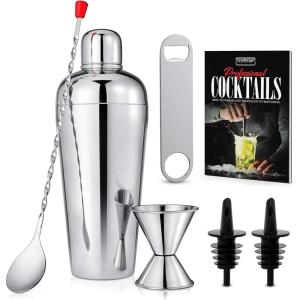 imageNutriChef Mixology Bartender Cocktail Shaker Set  Includes 15 ampamp 30 oz Stainless Steel Shakers 6 Bottle Pourers ampamp More  Essential Martini Making Kit  Drink Mixing Set  15 Piece Cocktail Bar Set7 Piece Set