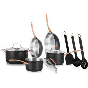 imageNutriChef NonStick Kitchenware Pots ampamp Pans11 Pcs Stylish Kitchen Set wModern Cookware Design Small ampamp Medium Skillet Fry Pans wGolden Handles NCONYX