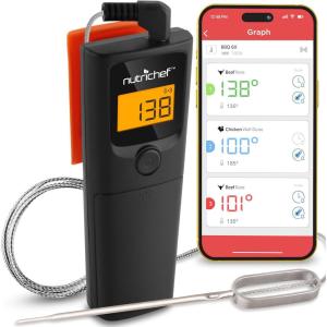 imageNutriChef PWIRBBQ90 Bluetooth Meat Thermometer Smart Wireless Kitchen Remote Instant Read BBQ Temperature Probe for Grill NormalV2 2024