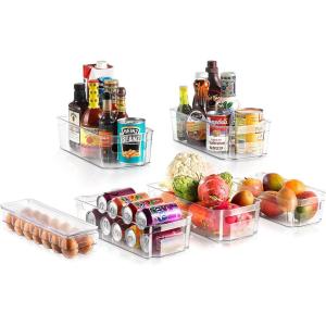 imageNutriChef Set of 8 Refrigerator Bins4 Wide and 4 Narrow Stackable Fridge Organizers for Freezer Kitchen Countertops CabinetsDesigned with Practical Carry Handles and Interior 8 containers Clear6Piece
