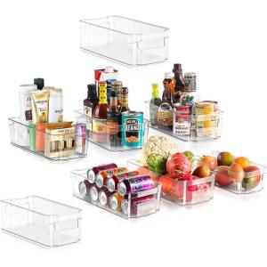 imageNutriChef Set of 8 Refrigerator Bins4 Wide and 4 Narrow Stackable Fridge Organizers for Freezer Kitchen Countertops CabinetsDesigned with Practical Carry Handles and Interior 8 containers Clear8Piece