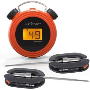 imageNutriChef Smart Bluetooth BBQ Grill Thermometer  Digital Display Stainless Dual Probes Safe to Leave in Outdoor Barbecue Meat Smoker  Wireless Remote Alert iOS Android Phone WiFi App  PWIRBBQ60BBQ thermometer