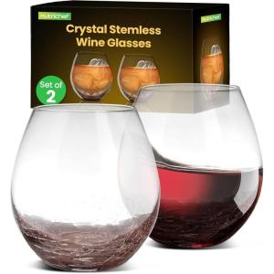 imageNutriChef Stemless 8 Wine Glasses 15 Ounces Hand Blown Glasses for Home Bar ampamp Restaurant Dishwasher Safe Gift Set for Wine Lovers FriendsSet of 2