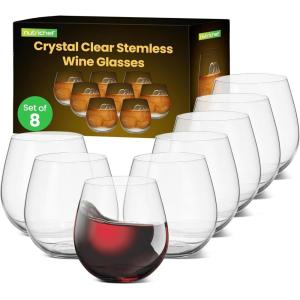 imageNutriChef Stemless Wine Glasses Set of 2 15 Oz Crystal Clear Red And White Wine Glasses For Daily Use Home Bar Parties Hosting Evening Party Birthdays Shower Housewarming GiftSet of 8