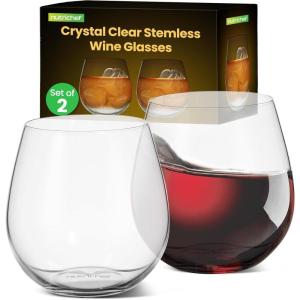 imageNutriChef Stemless Wine Glasses Set of 2 15 Oz Crystal Clear Red And White Wine Glasses For Daily Use Home Bar Parties Hosting Evening Party Birthdays Shower Housewarming GiftSet of 2