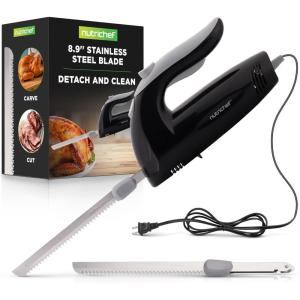imageNutriChef Upgraded Premium Electric Knife  89quot Carving Knife Serrated Blades Lightweight Ergonomic Design Easy Grip Easy Blade Removal Great For Thanksgiving Meat ampamp Cheese Black  PKELKN8