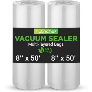 imageNutriChef Vacuum Sealer Bags 8x50 Rolls 2 pack for Food Saver Seal a Meal NutriChef Weston Commercial Grade BPA Free Heavy Duty Great for vac storage Meal Prep or Sous Vide28x50