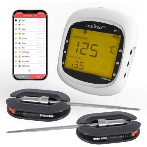 imageNutriChef Wireless Bluetooth BBQ Digital Thermometer  Upgraded Stainless Smart Dual Grill Probes w Remote Alert Safe to Use in Outdoor Barbecue Meat Smoker Works w iOS Android Phone  NutriChef