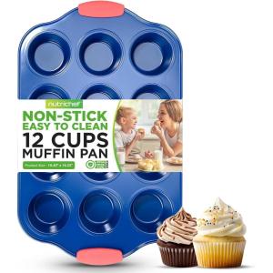 imageNutrichef 12 Cup Muffin Pan Durable and Nonstick Carbon Steel Bake Pan with Silicone Handles Kitchen Essential Cupcake Pan Stain Resistant Easy Clean PFOA PFOS PTFE Free 1622 x 1043Blue