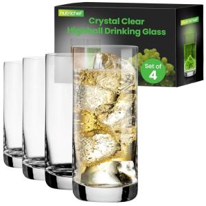 imageNutrichef 142 oz Highball Drinking Glasses Premium Crystal Durable ampamp Dishwasher Safe Elegant Design for Water Cocktails ampamp Liquor  Set of 24 Piece