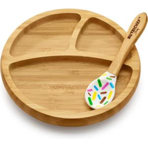 imageNutrichef Baby and Toddler plate  silicon suction 3 compartment Nontoxic Allnatural Bamboo Baby Food plate Sparkle