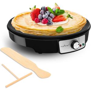 imageNutrichef Electric Crepe Maker ampamp Griddle Cooktop  Nonstick 12 Inch Aluminum Hot Plate with LED Indicator Lights ampamp Adjustable Temperature Control  Wooden Spatula ampamp Batter Spreader Included