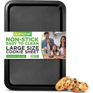imageNutrichef Large Cookie Sheet Nonstick Gray Silicone Coating Easy Clean ampamp Durable Baking Sheet Commercial Grade Oven Pan Stackable Tray Design Dishwasher Safe PFOA PFOS PTFE Free 17quot x 115quot