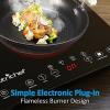imageNutriChef Double Induction Cooktop  Portable 120V Digital Ceramic Dual Burner w Kids Safety Lock  Works with Flat Cast Iron Pan1800 WattTouch Sensor Control 12 Controls  PKSTIND48 BlackDouble