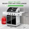 imageNutriChef HeavyDuty 5Burner Propane Gas Grill  Stainless Steel Grill 4 Main Burner with 1 side burner 52000 BTU Grilling Capacity Electronic Ignition System Builtin Thermometer  NCGRIL2Gas Grill