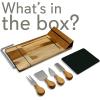 imageNutriChef Slicing Bamboo Cheese Board Platter  4 Stainless Steel Knives and Magnet Holder  Modern Wood Snack Serving Tray w Stone Slate Slab  Slicer Blade for Cutting  NutriChef PKCZBD50