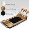 imageNutriChef Slicing Bamboo Cheese Board Platter  4 Stainless Steel Knives and Magnet Holder  Modern Wood Snack Serving Tray w Stone Slate Slab  Slicer Blade for Cutting  NutriChef PKCZBD50