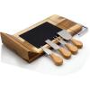 imageNutriChef Slicing Bamboo Cheese Board Platter  4 Stainless Steel Knives and Magnet Holder  Modern Wood Snack Serving Tray w Stone Slate Slab  Slicer Blade for Cutting  NutriChef PKCZBD50