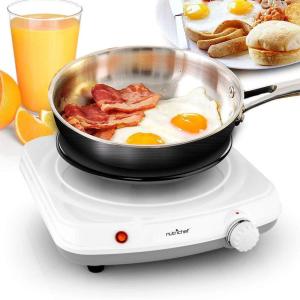 imageElectric Countertop Single Food Burner  Buffet Hot Plate Dish Warmer with Adjustable Temp LED Light  Use with Stainless Steel Cast Iron Magnetic Cookwares  Home Camping  NutriChef PKST11 White One Size