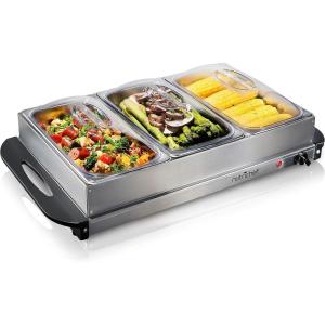imageNutriChef 3 Tray Buffet Server ampamp Hot Plate Food Warmer  Tabletop Electric Food Warming Tray  Easy Clean Stainless Steel  Portable ampamp Great for Parties ampamp Events  Max Temp 175F  PKBFWM33V7