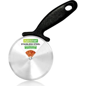 imageNutriChef 4Inch Pizza Cutter Wheel  Sharp Stainless Steel Slicer with Builtin Finger Guard ampamp NonSlip Plastic Handle  Cuts Through Crusts Bread Pies Dough ampamp More  Dishwasher Safe
