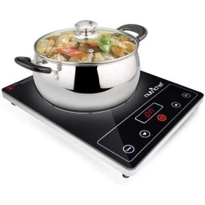 imageNutriChef Countertop Burner Infrared Cooktop Ceramic Cookware Electric Stovetop Black Tempered Glass LCD Display Keep Warm 1200W 120V PKST16