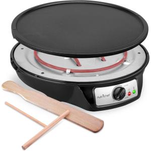 imageNutriChef Crepe Maker  Cooks Bacon Roti Tortillas ampamp Omelets  Easy to Clean Detachable Cooktop  12 inch Cook Area with Adjustable Temperature  Includes Wooden Spatula ampamp Batter Spreader