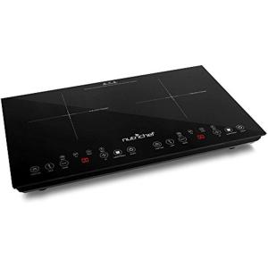 imageNutriChef Double Induction Cooktop  Portable 120V Digital Ceramic Dual Burner w Kids Safety Lock  Works with Flat Cast Iron Pan1800 WattTouch Sensor Control 12 Controls  PKSTIND48 BlackDouble