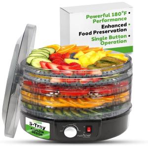 imageNutriChef Electric Countertop Food Dehydrator  Professional MultiTier Food Preserver  Dehydrates Fish Meats Mushrooms Fruits ampamp Vegetables  5 Easy to Clean Stackable Trays One Size BlackBlack