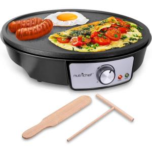 imageNutriChef Electric Griddle ampamp Crepe Maker  Nonstick 12 Inch Hot Plate Cooktop  Adjustable Temperature Control  Batter Spreader ampamp Wooden Spatula  Used Also For Pancakes Blintzes ampamp EggsOne Size