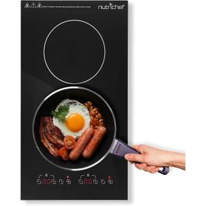 imageNutriChef Kitchen Dual Induction Cooktop  Kitchen w Digital Display StainResistant Compact ampamp Space Saving 1800 Watt Heating Element Power 9 Levels Power Setting