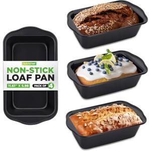 imageNutriChef Loaf Pans Set of 6  NonStick Premium Bread Pans Quick ampamp Even Heat Distribution  Oven Safe To 450 F  No PFOA PFOS ampamp PTFE  Food Grade Carbon Steel  1161 x 598 x 256 Inches Black4 pack