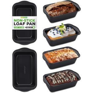 imageNutriChef Loaf Pans Set of 6  NonStick Premium Bread Pans Quick ampamp Even Heat Distribution  Oven Safe To 450 F  No PFOA PFOS ampamp PTFE  Food Grade Carbon Steel  1161 x 598 x 256 Inches Black6 pack